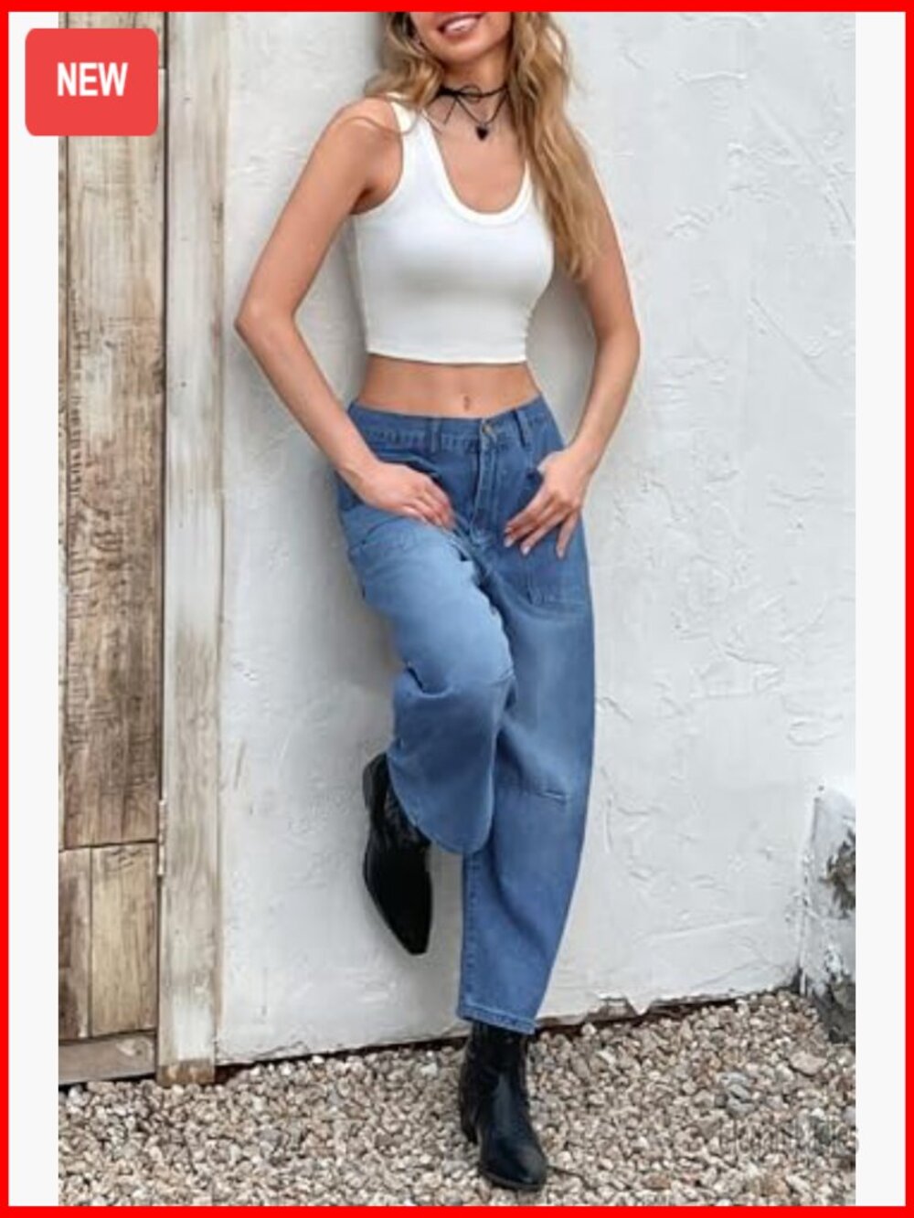 High Waisted Wide Leg Barrel Jeans Vintage Denim Pants with Patch Pockets - Picture 5 of 7